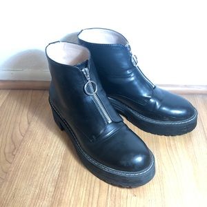 Pull & Bear Zip Up Black Vegan Leather Ankle Boot